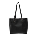 Sleek black faux leather tote bag with gold ring hardware and elegant shoulder straps - Black
