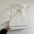 Chic white woven texture small shoulder bag with minimalist rectangular flap design - White