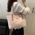 Borsa tote rosa con motivi a fiocco ricamati e manici in pelle per donna - Rosa