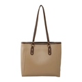 Retro khaki and brown faux leather tote bag with large capacity and gold hardware details - Khaki