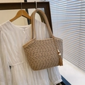 Khaki woven tote bag with black polka dots and brown tassel charm for daily use - With Pendant / Khaki