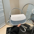 Light blue PU leather saddle bag with silver glitter finish and adjustable strap - Silver