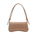 Borsa baguette minimalista in pelle marrone chiaro con base ondulata e nodi decorativi - Cachi