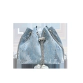 Light blue denim bucket bag with silver sequins, pearl charms and metal chain - Light Blue