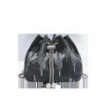 Dark grey denim bucket bag with silver sequin waves and decorative pearls - Black