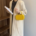 Mini yellow crossbody bag with woven texture and gold chain strap for women - Yellow