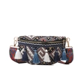 Sac banane ethnique avec motifs géométriques, gland bleu blanc et bandoulière - Noir