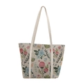 Sac fourre-tout en toile à broderie florale avec jacquard et anses en tissu blanc - Blanc