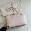 Borsa tote in tessuto trapuntato rosa con elegante tracolla a catena dorata da ufficio - Rosa