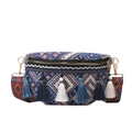 Sac banane ethnique avec broderie bleue, glands et bandoulière bohème colorée - Bleu lac