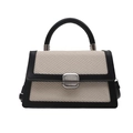 Contrast woven crossbody bag in beige and black with a metallic silver clasp - White
