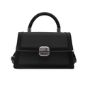 Contrast panel crossbody bag with dark grey woven texture and black leather accents - Black