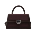 Chic burgundy contrast small square bag with silver hardware and top handle for women - Brown