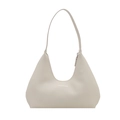 Minimalist cream white half-moon hobo bag in soft leather with thin shoulder strap - White
