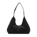 Minimalist black hobo shoulder bag with Fashion & Bags text on matte leather finish - Black