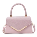 Rosa Strass Handtasche mit goldener Metallkante und V-förmiger Klappe für Damen - Rosa