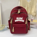 Dunkelroter Nylon-Rucksack für Studenten mit weißem Logo und Reißverschlusstasche - 15 inch / Rot