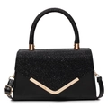 Elegante schwarze Handtasche mit Pailletten und goldenem V-förmigem Metallverzierung - Schwarz
