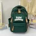 Minimalistischer dunkelgrüner Nylon-Rucksack mit weißem SJM-Buchstabendruck für Studenten - 15 inch / Grün