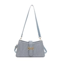 French style light blue wrinkled leather handbag with gold buckle and dual straps - Blue