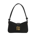 Borsa sottobraccio minimalista in pelle nera con chiusura dorata e dettagli di nodi - Nero