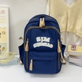 Navy blue nylon backpack for college students with tan zipper pulls and SJM logo - 15 inch / Blue