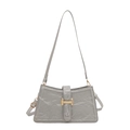 Silver-grey wrinkled leather bag with metallic finish and iconic gold H buckle hardware - Silver