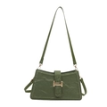 Green baguette shoulder bag with crinkled leather texture and golden buckle detail - Green