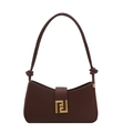 Minimalist dark brown crossbody small square bag with golden geometric metal clasp - Brown