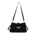 Chic black baguette shoulder bag in matte finish with gold H buckle for women - Black