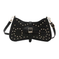 Borsa a mezzaluna nera alla moda con trama a coccodrillo e borchie dorate - Nero
