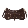 Sac croissant marron à motif crocodile avec rivets dorés et bandoulière réglable - Marron