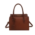 Brown faux leather crossbody bag with top handles and fashion text detail - Brown