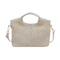 Modische beige Strohtasche mit weißen Lederriemen für sommerlichen Strand- und Freizeitlook - Weiß