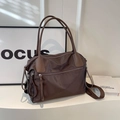 Fashionable dark coffee nylon tote bag with large capacity and smooth leather details - One Size / Coffee