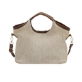 Schicke cremefarbene Stroh-Tote-Bag mit braunen Ledergriffen und Gold-Hardware - Braun