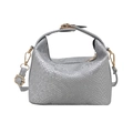 Bolso de mano gris minimalista con relieve de piel de serpiente y herrajes dorados - Plateado