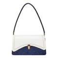 Chic color-block handbag in white and navy blue with shimmering finish and gold buckle - Blue