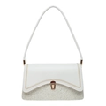 Elegant white crossbody bag with silver glitter panel and golden twist lock closure - White