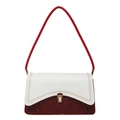 Chic burgundy and white contrast handbag with golden V-stitching and slim red strap - Red
