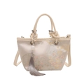 Borsa a secchiello beige con ricamo floreale e nappa in stile neo-cinese - Cachi