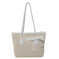 Borsa tote estiva in paglia con tracolle in pelle bianca e fiocco in pizzo - Taglia unica / Bianco