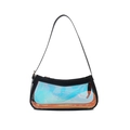 Iridescent laser PVC shoulder bag with black leather trim and chic metallic zipper - Black