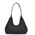 Minimalistische schwarze Hobo-Tasche mit gewebter Textur und modernem Bogen-Design - Schwarz