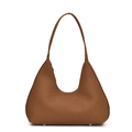 Brown woven texture hobo shoulder bag with zipper closure and metallic protective feet - Dark Brown
