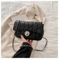 Classic black quilted leather crossbody bag with silver hardware and chain strap for women - Black