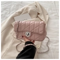 Pink quilted shoulder bag with silver turn-lock and chain strap for women - Pink