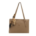 Bolso tote de cuero PU caqui con bolsillo frontal a presión y pañuelo vintage - Caqui