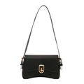 Bolso bandolera minimalista de cuero negro con base curva y cierre giratorio dorado - Negro
