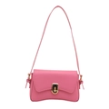 Pink faux leather baguette shoulder bag with gold rectangular metal clasp lock - Rose Pink
